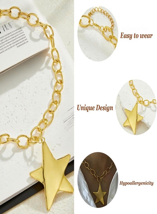JAVARNV Star Necklace Chunky Gold Statement Necklaces Punk Star Pendant Gold Chain Necklaces for Women Trendy Christmas Jewelry for Dress Sweaters Shirts Stocking Stuffers Gifts for Women - Image 4